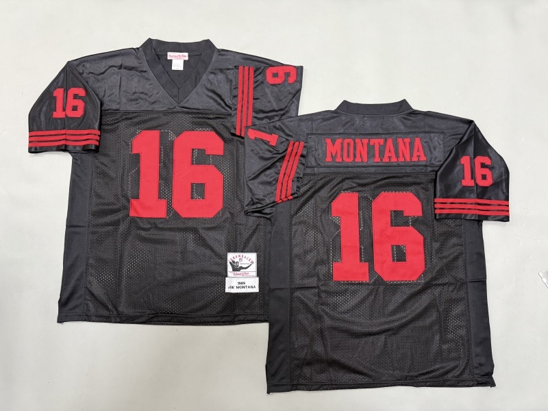 Men 2025 San Francisco 49ers #16 Montana black Throwback Limited NFL Jersey style 001